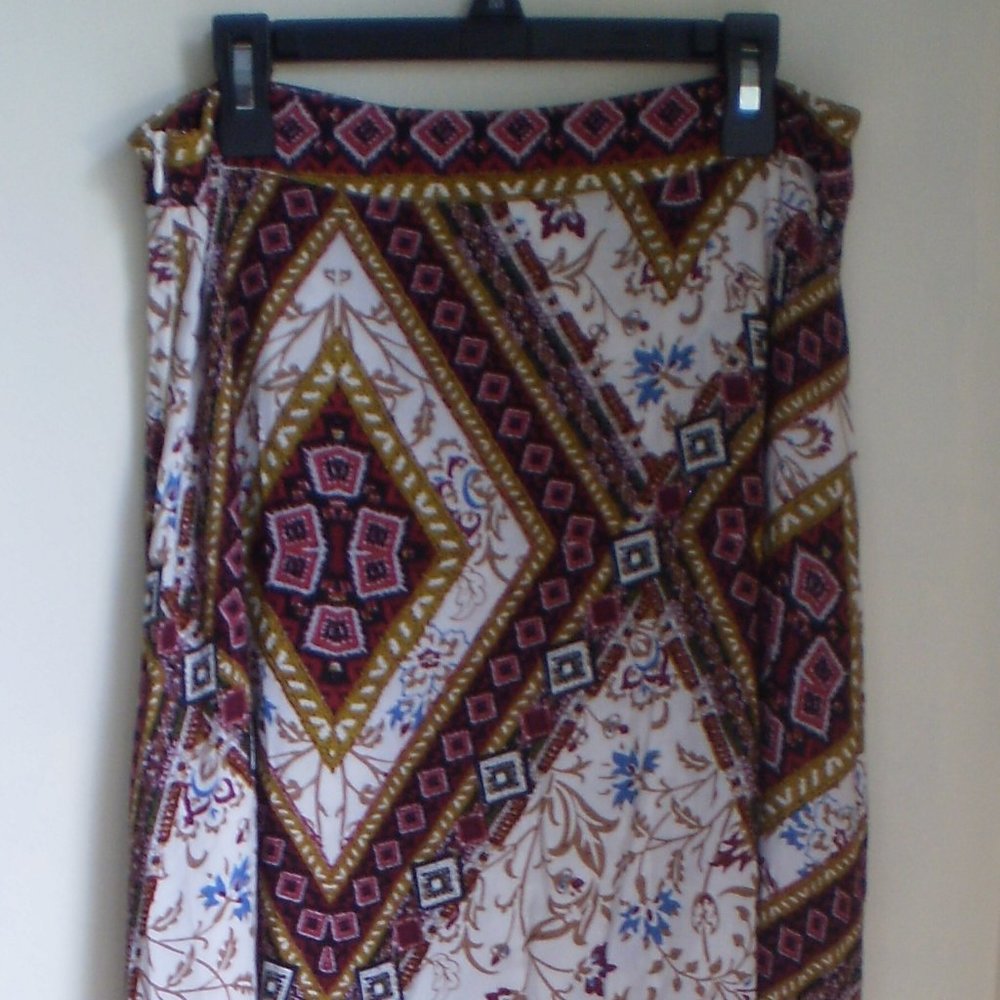SHEIN Red and White Wrap Midi Skirt
